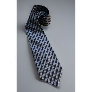 Emilio Romano Neckwear Tie Blue Silver Diamond Weave AOP Italy 100% Silk JBHS